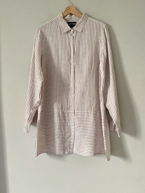 Tahari Linen Striped Button-Down Cover Up